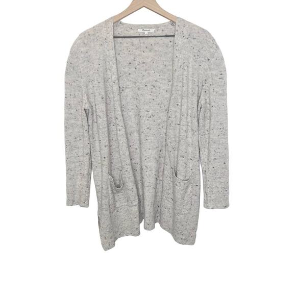 Madewell Women's Donegal Kent Open Cardigan Sweater Flecked Knit Gray Cream S - Picture 2 of 13